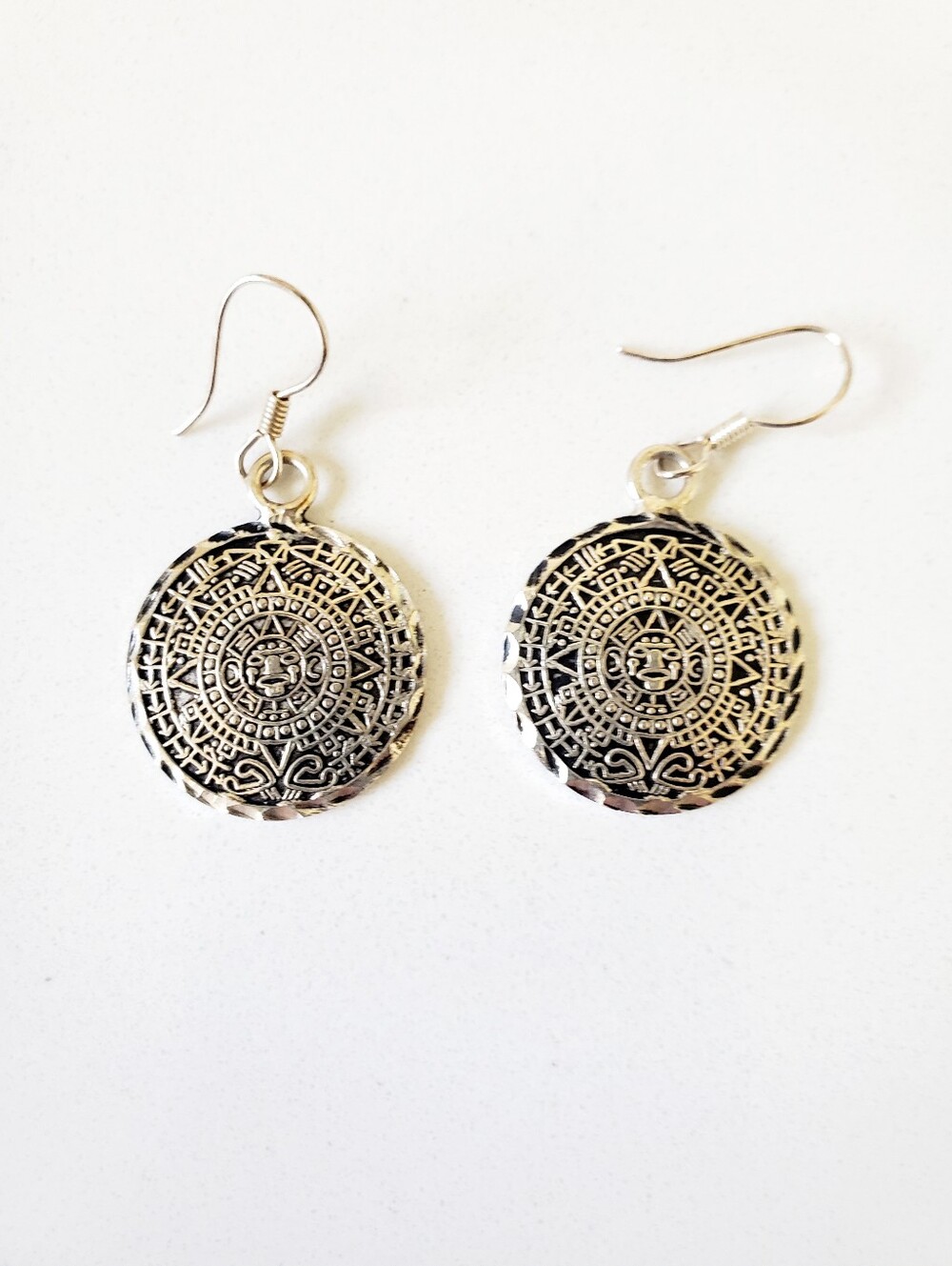 Silver Tone Aztec Disc Drop Earrings - Women Jewelry